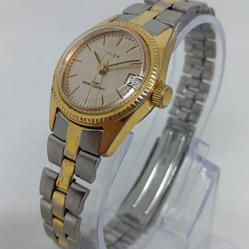 VINTAGE Timex Manual Wind Women's 25mm Two Tone Date Watch
